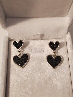 Double Heart Glitter Dangle Earrings
